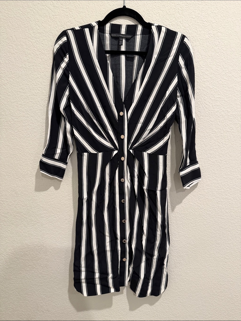 White House Black Market Black and White Vertical Stripe Blouse